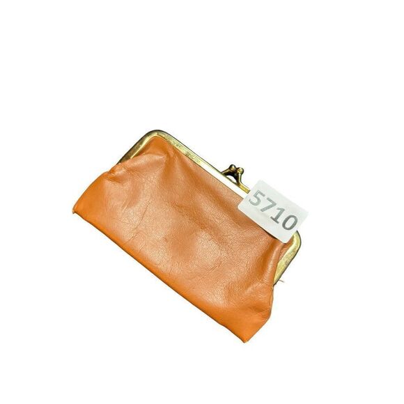 Vintage Leather Coin Purse With Metal Frame & Kiss Lock Closure - Orange - Picture 6 of 6